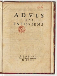 Advis aux Parissiens [sic].