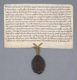 Charte de Geoffroy, évêque de Senlis, contenant double acquisition par les religieux de Chaalis auprès d'Alexandre de Baron et de Bartholomee maire de Baron et sa femme Asceline