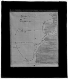 2e ouverture – Société de géographie [le reste recouvert par un papier gris argenté]. Edwards 21.12.83 [carte] itinéraire du Talisman