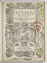 Il Petrarca con l'espositione di m. Alessandro Velutello. Di nuovo ristampato con le figure a i Trionfi, con le apostille, e con piu cose utili aggiunte.