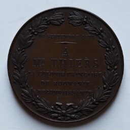Médaille offerte par la colonie française de Roumanie