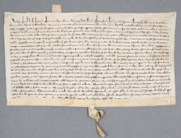 Charte de l'official de Senlis contenant donation par Simon de Rully aux religieux de Chaalis d'un arpent de terre aux Massis joignant les prés de Fourcheret