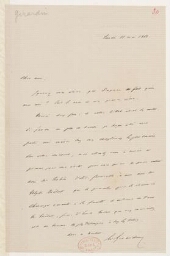Lettre de Emile de Girardin à Sainte-Beuve après son discours au Sénat dans la discussion de la loi sur la presse le 7 mai 1868