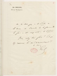 Lettre de Émile de Girardin à Victor Hugo