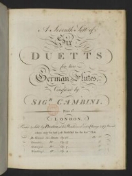 A seventh sett of six duetts for two German flutes composed by sigr. Cambini.