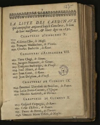 La Liste des cardinaux qui composent aujourd’hui le Conclave, le lieu de leur naissance et leurs âges en 1691