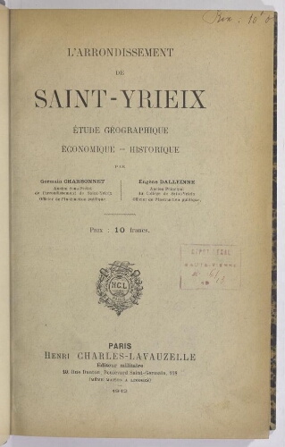 L'arrondissement de Saint-Yrieix, étude géographique, économique, historique
