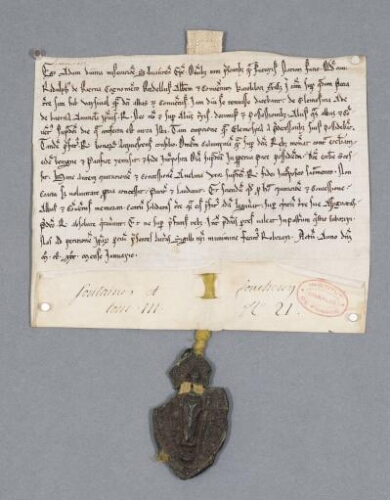 Charte d'Adam, évêque de Senlis portant confirmation de l'accomodement entre religieux de Chaalis et Raoul de Berne