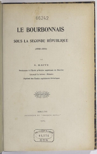 Le Bourbonnais sous la seconde République (1848-1851)