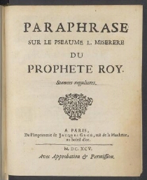 Paraphrase sur le pseaume L. Miserere du prophète Roy. Stances régulières