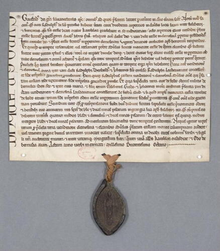Charte de Geoffroy, évêque de Senlis, contenant vente et donation de terre aux religieux de Chaalis par Raoul de Saint Patuse