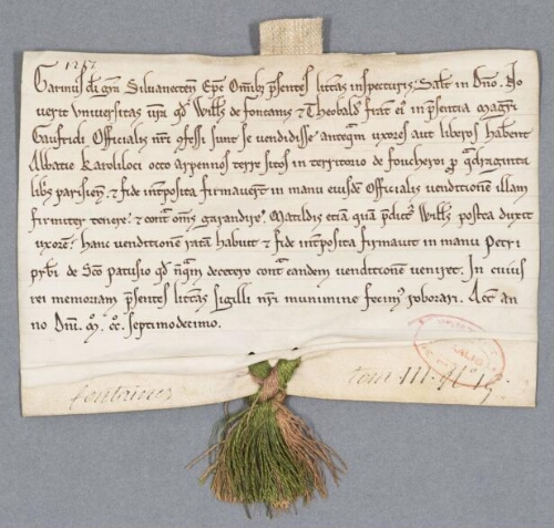 Charte de Garin évêque de Senlis contenant vente par Guillaume de Fontaine et son frère Theobalde aux religieux de Chaalis