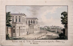 Vue de la Villa Royale Bonaparte prise depuis les jardins publics de Milan