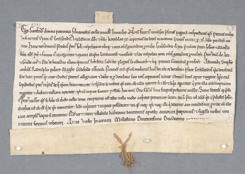 Charte de Geoffroy, évêque de Senlis contenant vente par Pierre chevalier de Fontaine aux religieux de Chaalis