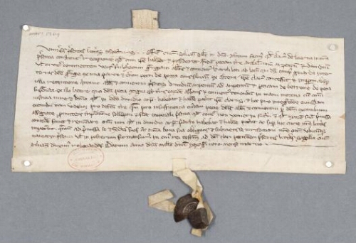 Charte de l'official de Senlis portant cession par Clair de Barbery aux religieux de Chaalis d'un arpent de terre à Fourcheret pour compléter les dix arpents qu'il leur avait donné