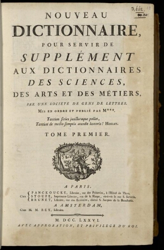 L'Encyclopédie. Volume 18. Supplément 1. Texte : A-BL