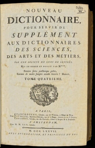 L'Encyclopédie. Volume 21. Supplément 4. Texte : N-Z