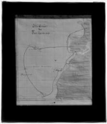 2e ouverture – Société de géographie [le reste recouvert par un papier gris argenté]. Edwards 21.12.83 [carte] itinéraire du Talisman