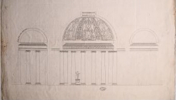 Coupe tranversale d'une rotonde à colonnes flanquée de deux péristyles