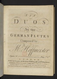 Six duos for two German flutes composed by M. Hoffmeister. Opera 16