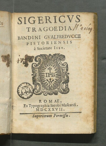 Sigericus tragoedia Bandini Gualfreduccii Pistoriensis è Societate Jesu.