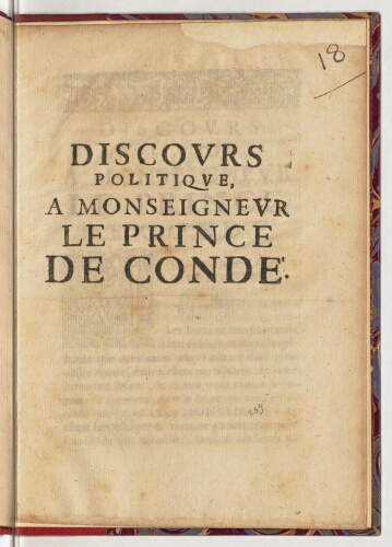 Discours politique, a monseigneur le prince de Condé.