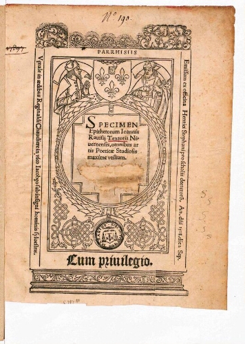 Specimen Epithetorum Joannis Ravisii Textoris Nivernensis, omnibus artis Poeticae studiosis maxime utilium