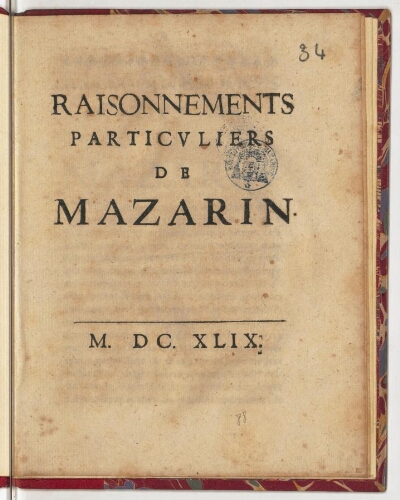 Raisonnements particuliers de Mazarin.