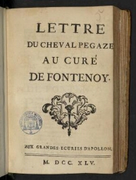 Lettre du cheval Pegaze au curé de Fontenoy.