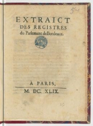 Extraict des registres du parlement de Bordeaux.