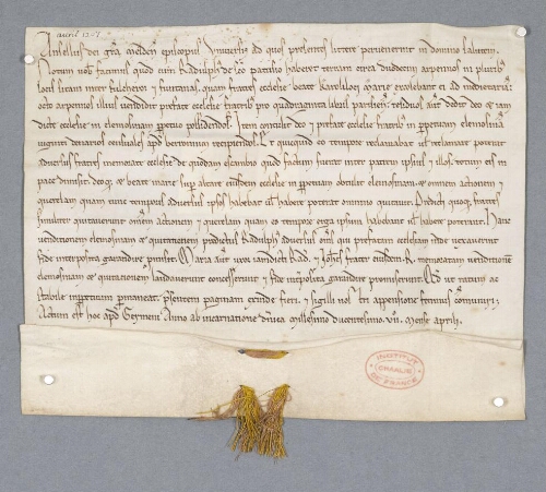 Charte d'Ansellus, évêque de Meaux, contenant acquisition par les religieux de Chaalis de Raoul de Saint-Patuse