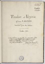 Timoleon and Virginia of count V. Alfieri translated from the Italian. London, 1783.