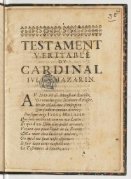 Testament veritable du cardinal Jules Mazarin.