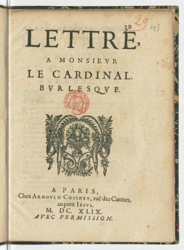 Lettre, a monsieur le cardinal, burlesque.