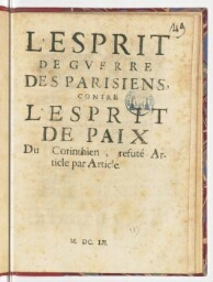 L'esprit de guerre des Parisiens, contre l'esprit de paix du Corinthien, refuté article par article.