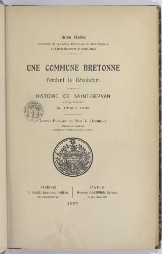 Une commune bretonne pendant la Révolution : histoire de Saint-Servan (Ille-et-Vilaine), de 1789 à 1800