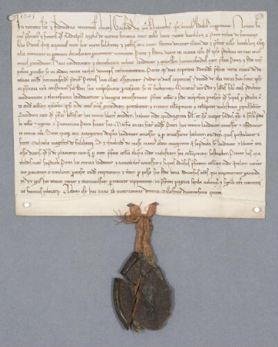 Charte de Geoffroy, évêque de Senlis, contenant donation par Raoul Langlois de Mortefontaine aux religieux de Chaalis de cinq arpents de terre à Fourcheret