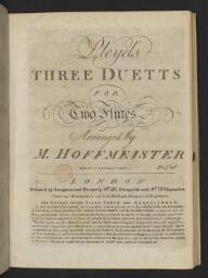 Pleyel's three duetts for two flutes arranged by M. Hoffmeister Enter'd at Stationers Hall