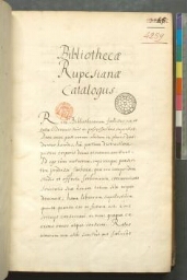 Bibliothecae Rupesianae catalogus