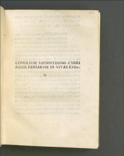 Concilium sapientissimi Cyrri // regis Persarum in vitae exitu