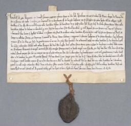 Charte de Geoffroy, évêque de Senlis contenant donation par Marie Conserge (?) de Baron de les religieux de Chaalis
