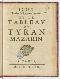 Icon traduit de latin en françois, ou Le tableau du tyran Mazarin.