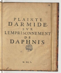 Plainte d'Armide, sur l'emprisonnement de Daphnis.
