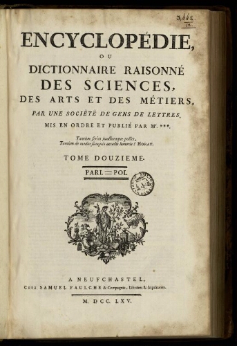 L'Encyclopédie. Volume 12. Texte : PARL-POL