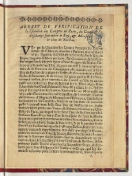 Arrest de verification de la Chambre des comptes de Paris, du contract d'eschange fait entre le Roy, & monsieur le duc de Buillon [sic].