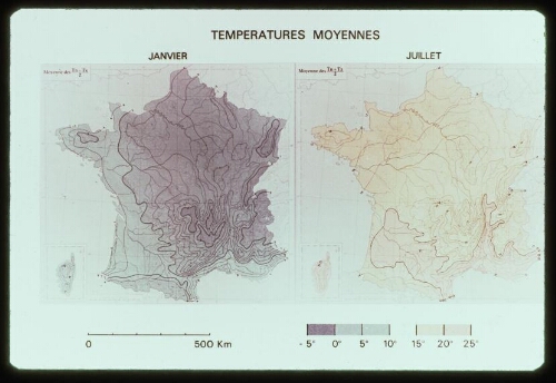 Températures moyennes en janvier et juillet, cartes de France