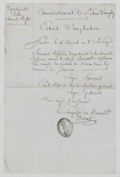 Extrait d'ampliation, signé Duret, de la nomination de Louis Besnard comme maire de Sonnac