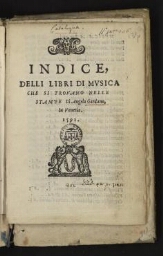 Indice, delli libri di musica che si trovano nelle stampe di Angelo Gardano, in Venetia. 1591