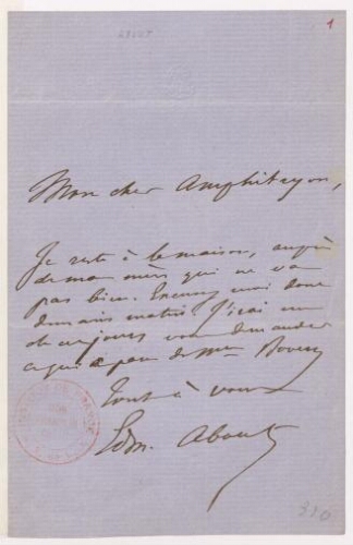 Lettres adressées à Gustave Flaubert par divers correspondants : d'About, Edmond à Cuvillier-Fleury, Alfred-Auguste