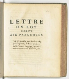 Lettre du Roy escrite aux Parlemens.